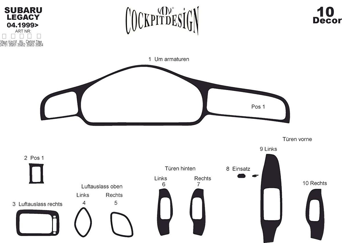 Meriç® Subaru Legacy Ön Torpido Kaplama 10 Parça 1999-2004