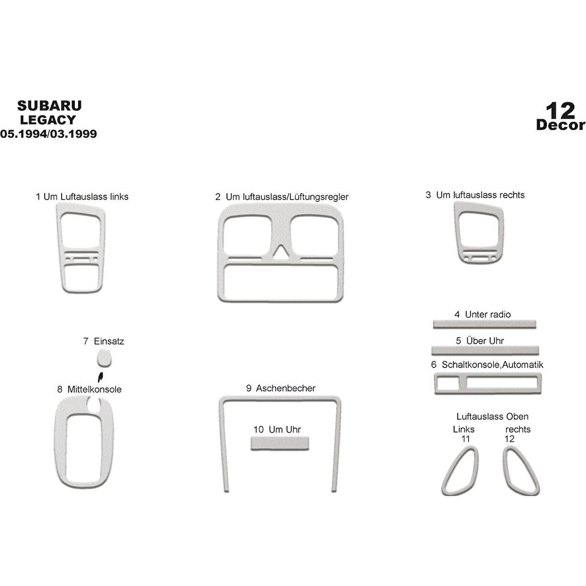 Meriç® Subaru Legacy Ön Torpido Kaplama 12 Parça 1994-1999
