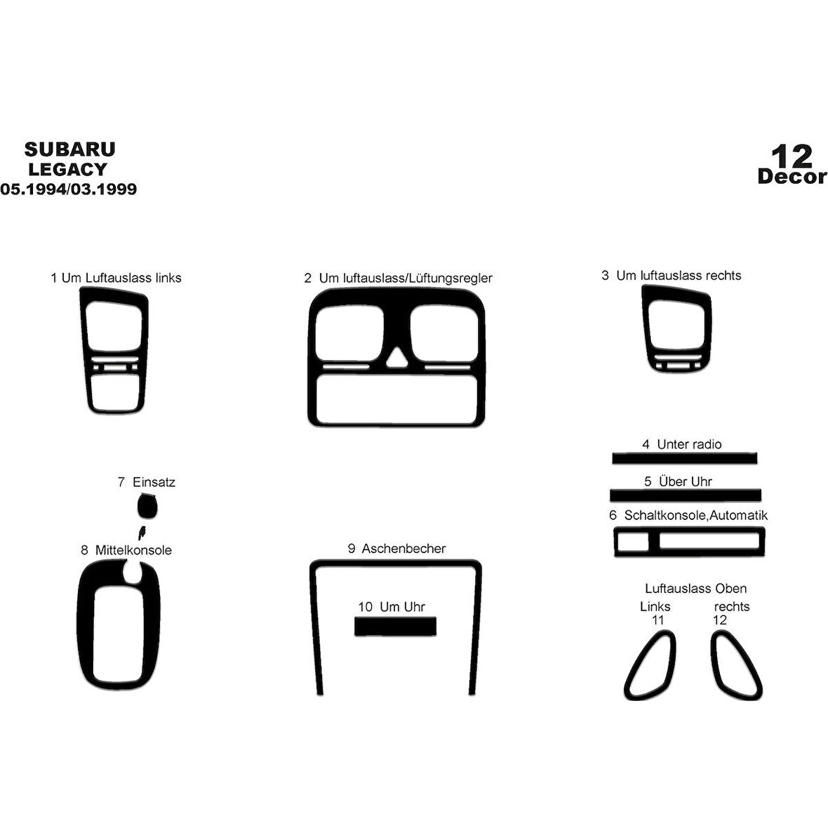 Meriç® Subaru Legacy Ön Torpido Kaplama 12 Parça 1994-1999