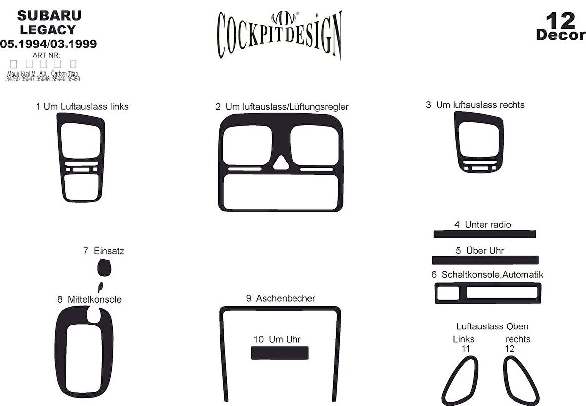 Meriç® Subaru Legacy Ön Torpido Kaplama 12 Parça 1994-1999