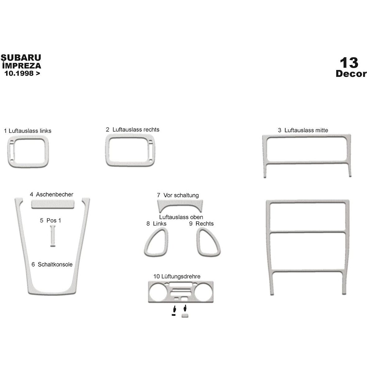 Meriç® Subaru Impreza Ön Torpido Kaplama 13 Parça 1998-2000