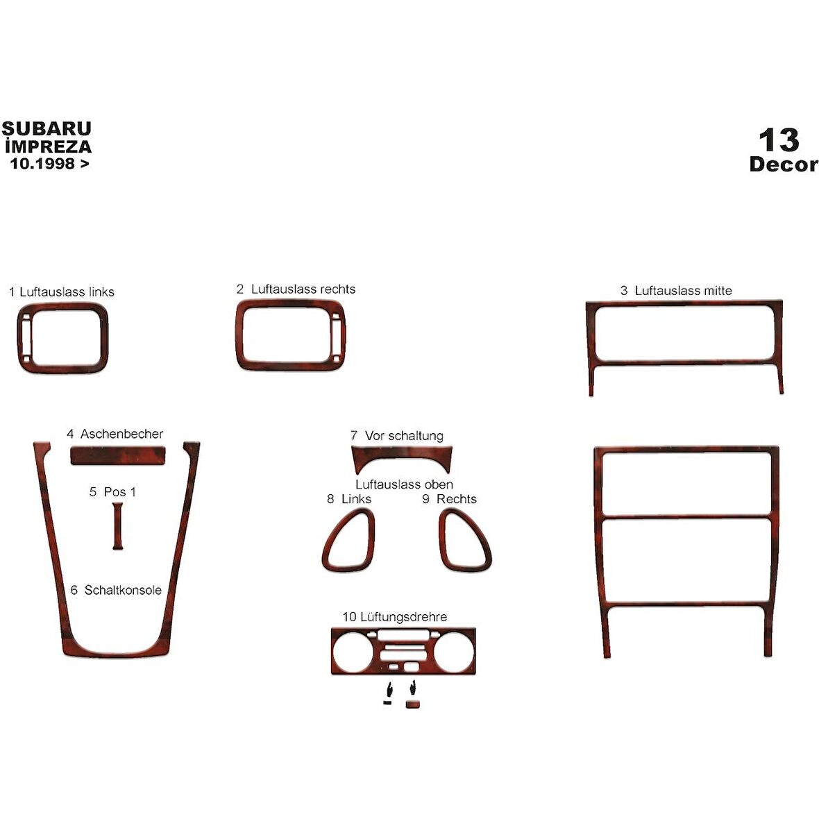 Meriç® Subaru Impreza Ön Torpido Kaplama 13 Parça 1998-2000
