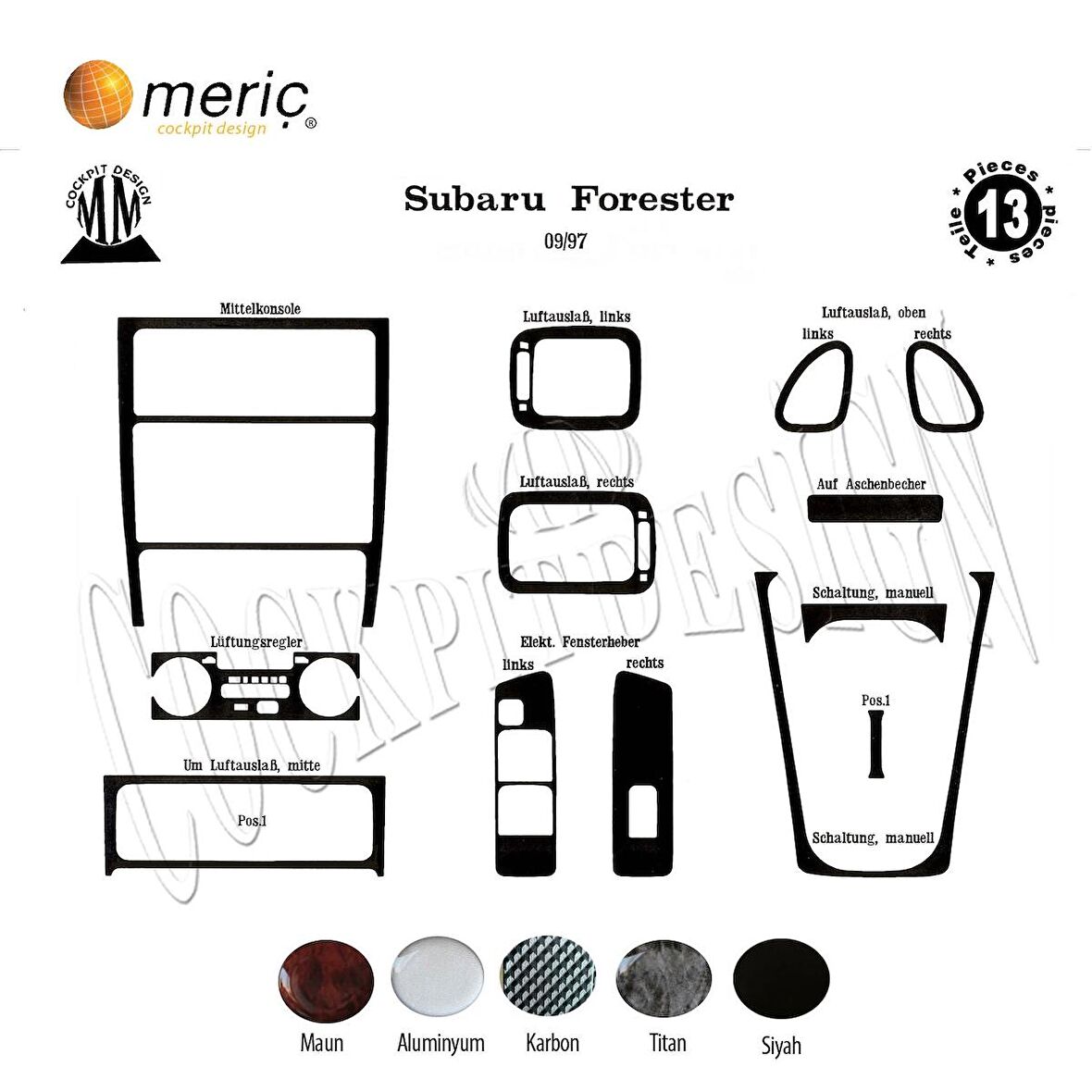 Meriç® Subaru Forester Ön Torpido Kaplama 13 Parça 1997-2007