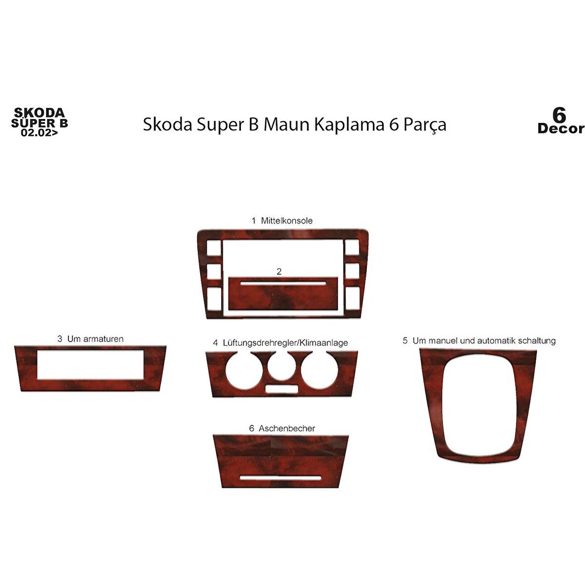 Meriç® Skoda Super B Ön Torpido Kaplama 6 Parça 2002-2007