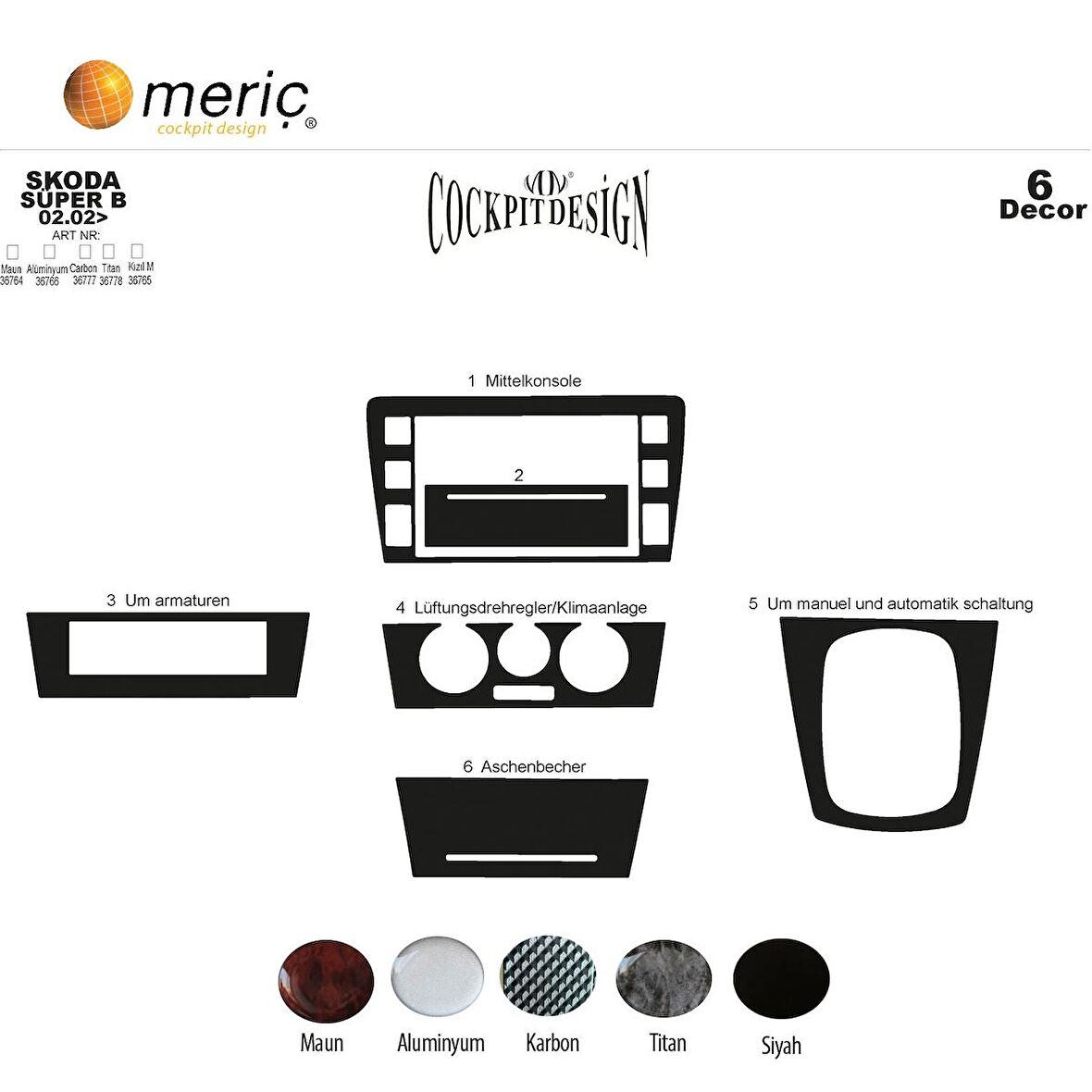 Meriç® Skoda Super B Ön Torpido Kaplama 6 Parça 2002-2007