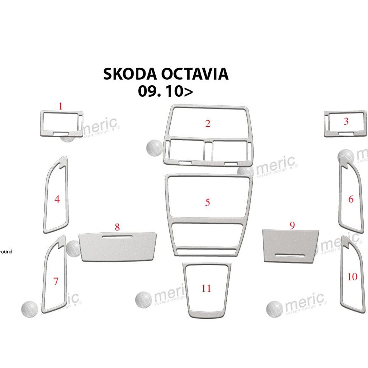 Meriç® Skoda Octavia Ön Torpido Kaplama 11 Parça 2010-2016