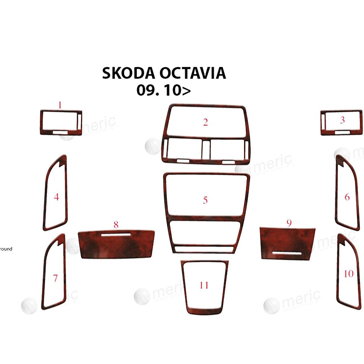Meriç® Skoda Octavia Ön Torpido Kaplama 11 Parça 2010-2016