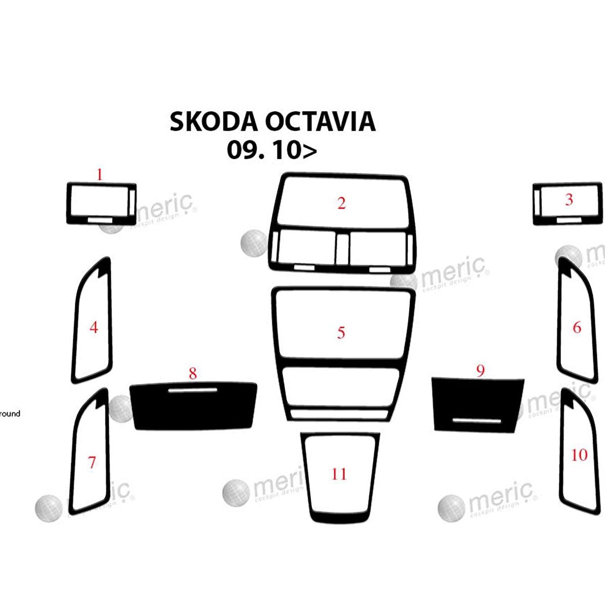 Meriç® Skoda Octavia Ön Torpido Kaplama 11 Parça 2010-2016