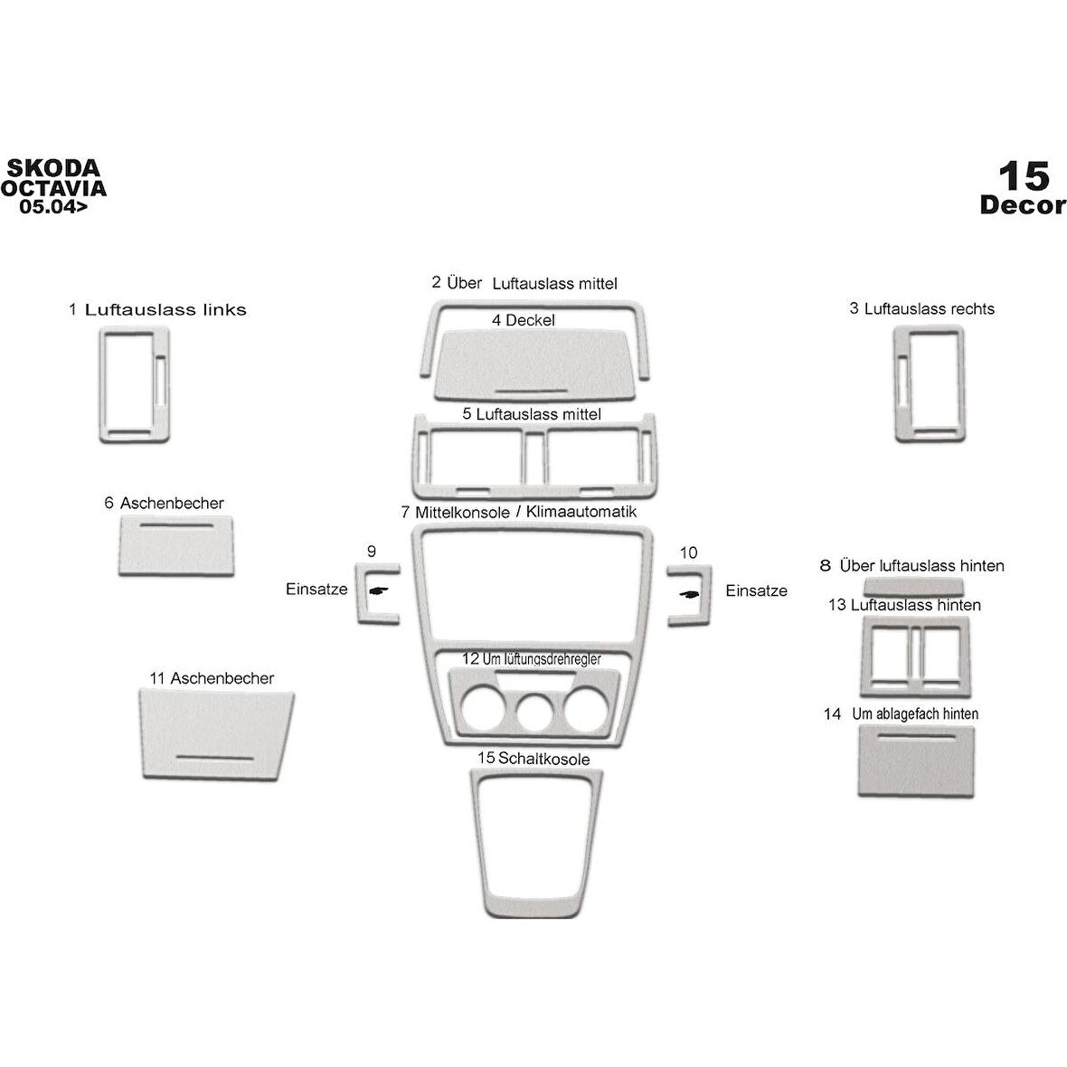 Meriç® Skoda Octavia Ön Torpido Kaplama 15 Parça 2004-2009