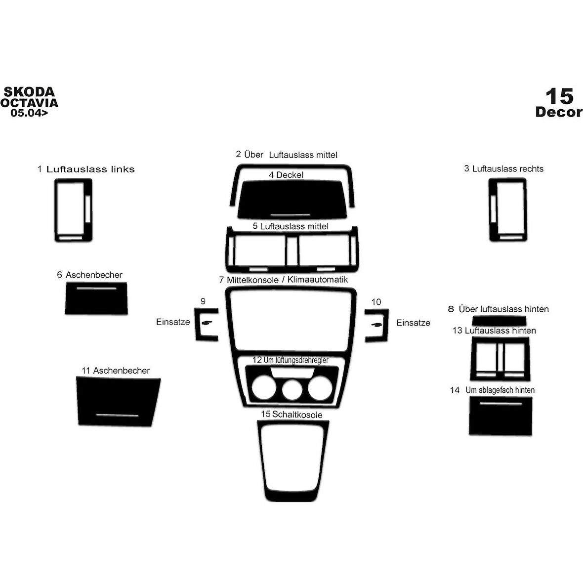 Meriç® Skoda Octavia Ön Torpido Kaplama 15 Parça 2004-2009
