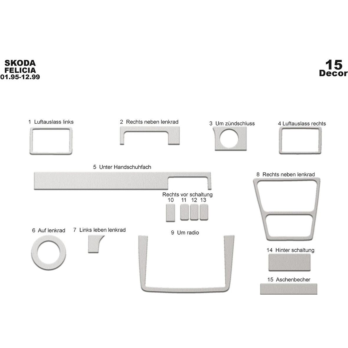 Meriç® Skoda Felicia Ön Torpido Kaplama 15 Parça 1995-1999