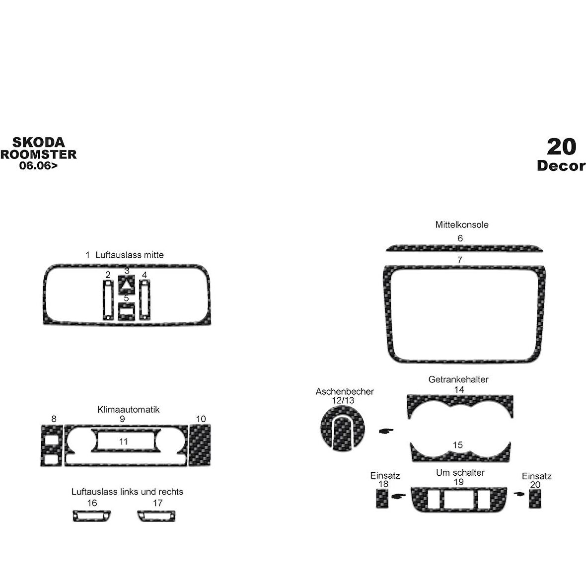Meriç® Skoda Fabia - Roomster Ön Torpido Kaplama 20 Parça 2006-›