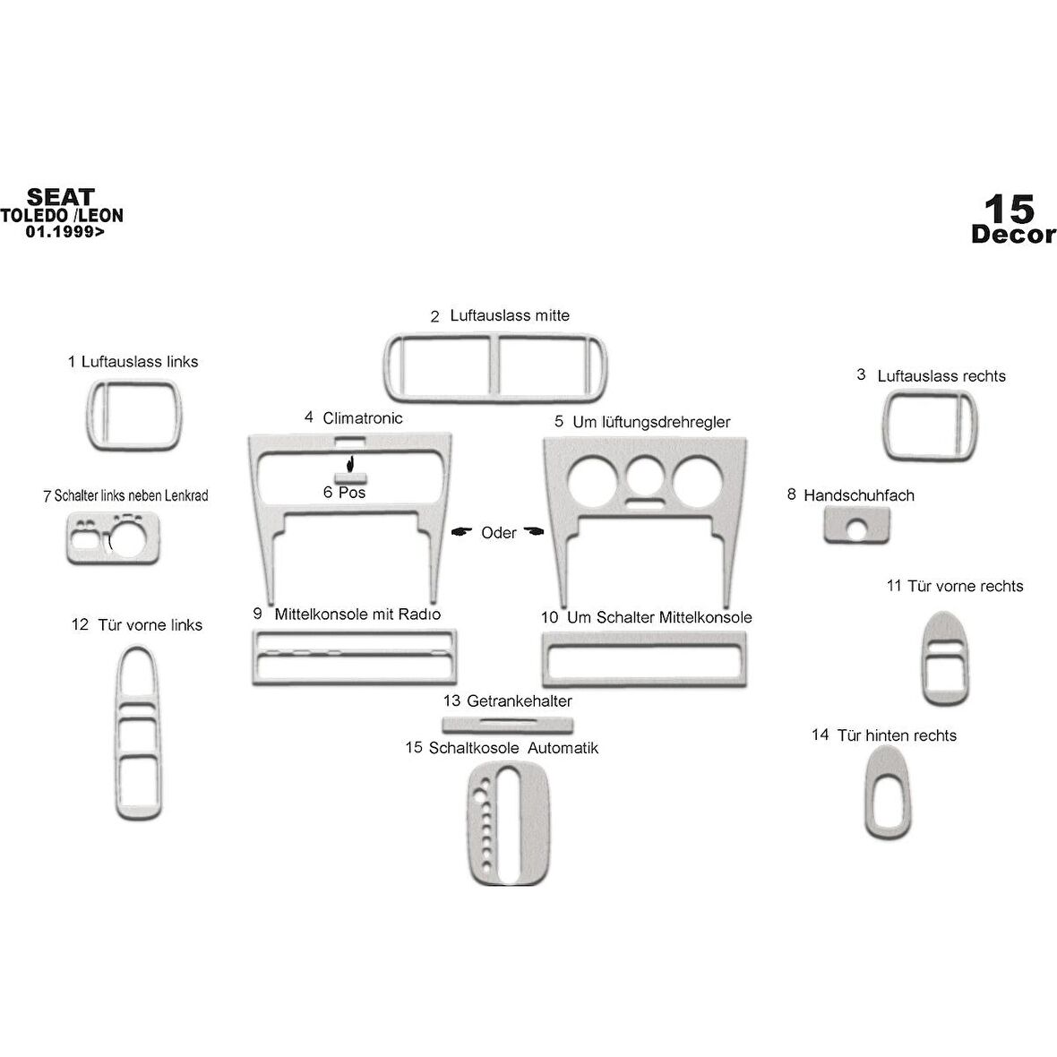 Meriç® Seat Toledo - Leon Ön Torpido Kaplama 15 Parça 1999-2002