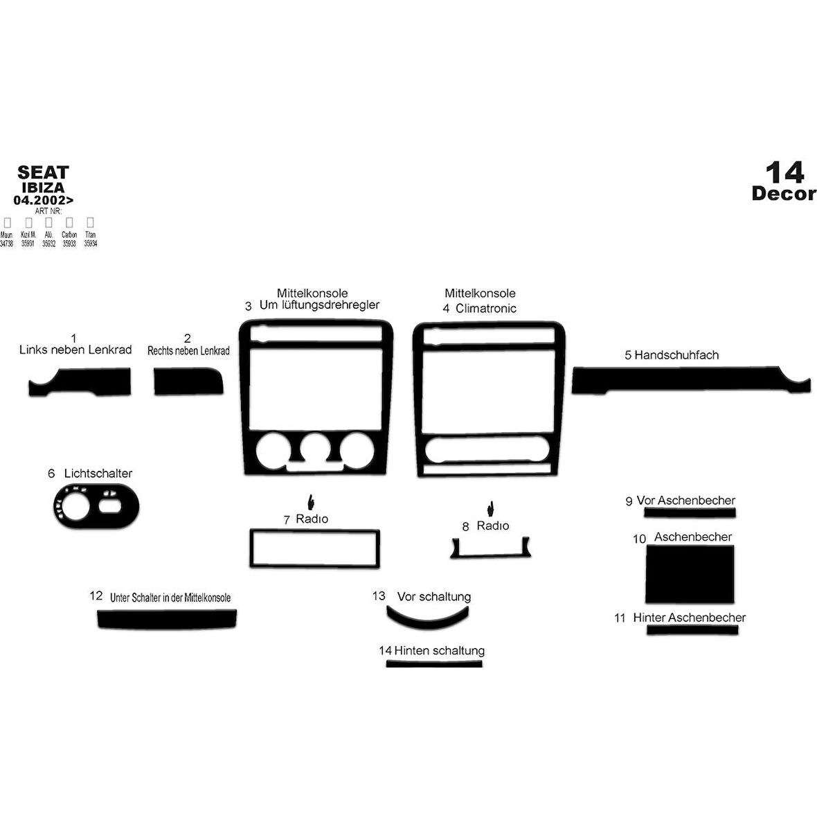 Meriç® Seat Cordoba Ön Torpido Kaplama 14 Parça 2002-2010