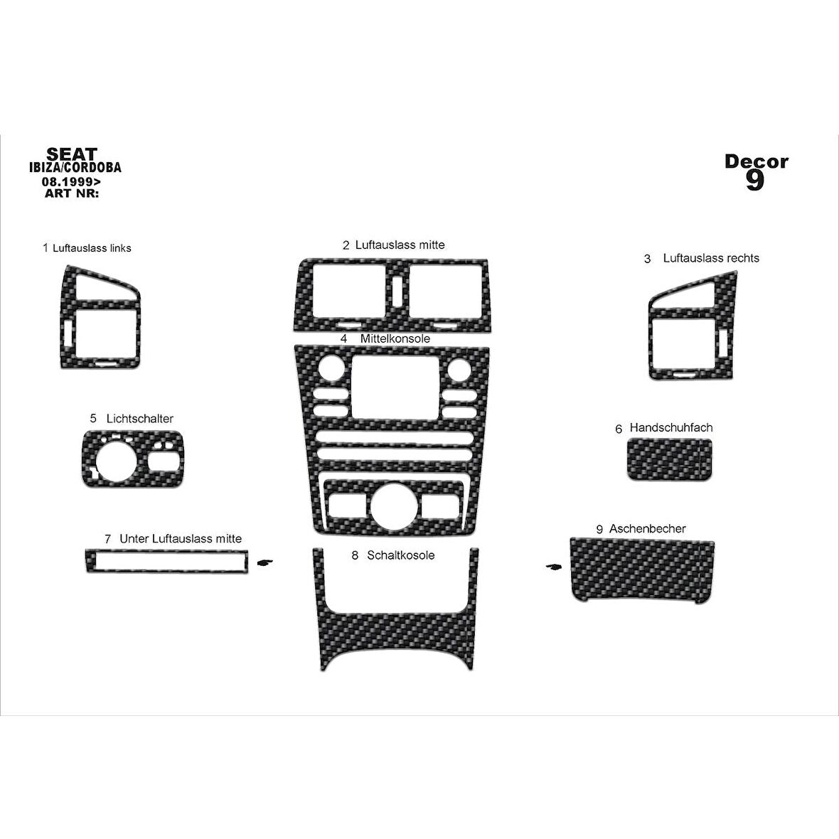 Meriç® Seat Ibiza Ön Torpido Kaplama 9 Parça 1999-2002