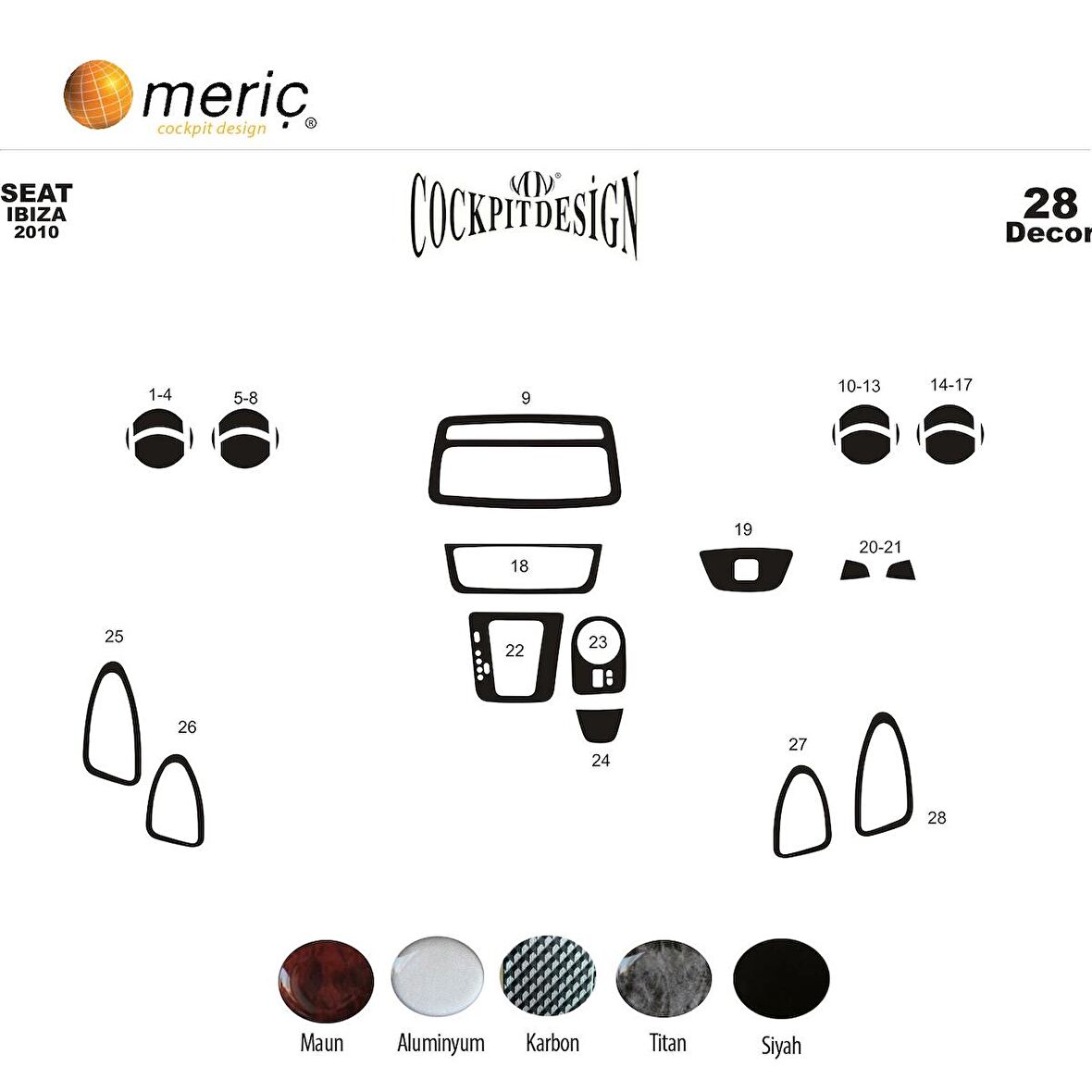 Meriç® Seat Ibiza / Cordoba Ön Torpido Kaplama 28 Parça 2010-›