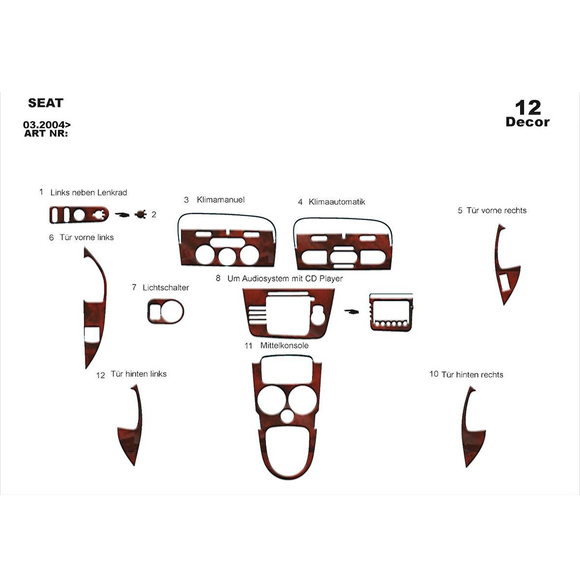 Meriç® Seat Altea / Toledo Ön Torpido Kaplama 12 Parça 2004-2008