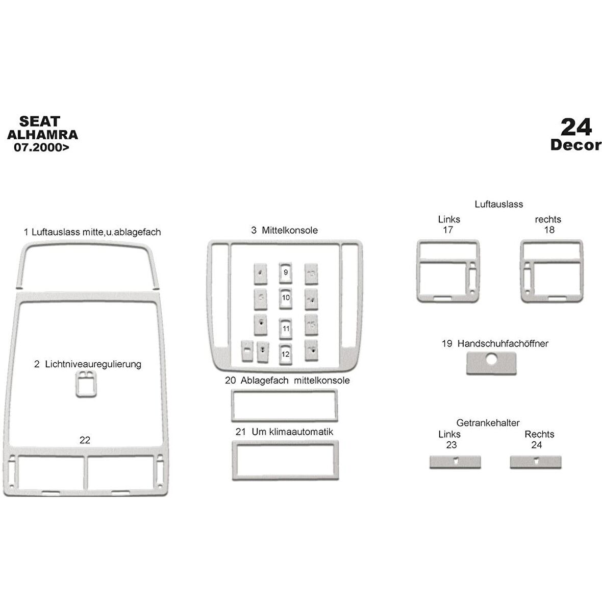 Meriç® Seat Alhambra Ön Torpido Kaplama 24 Parça 2000-›