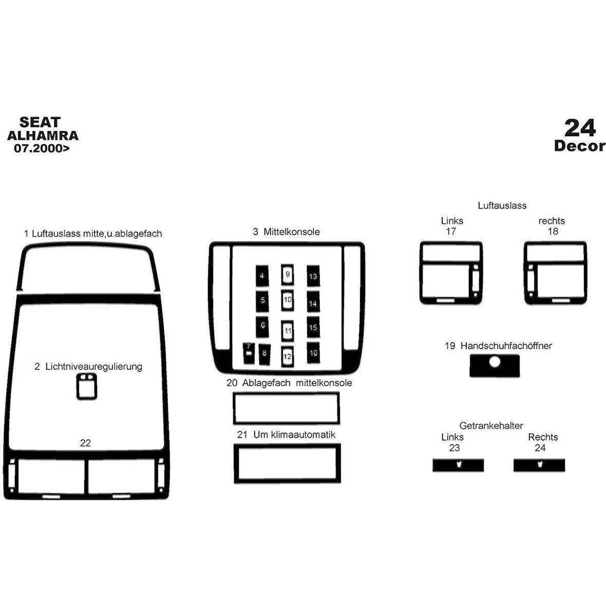 Meriç® Seat Alhambra Ön Torpido Kaplama 24 Parça 2000-›