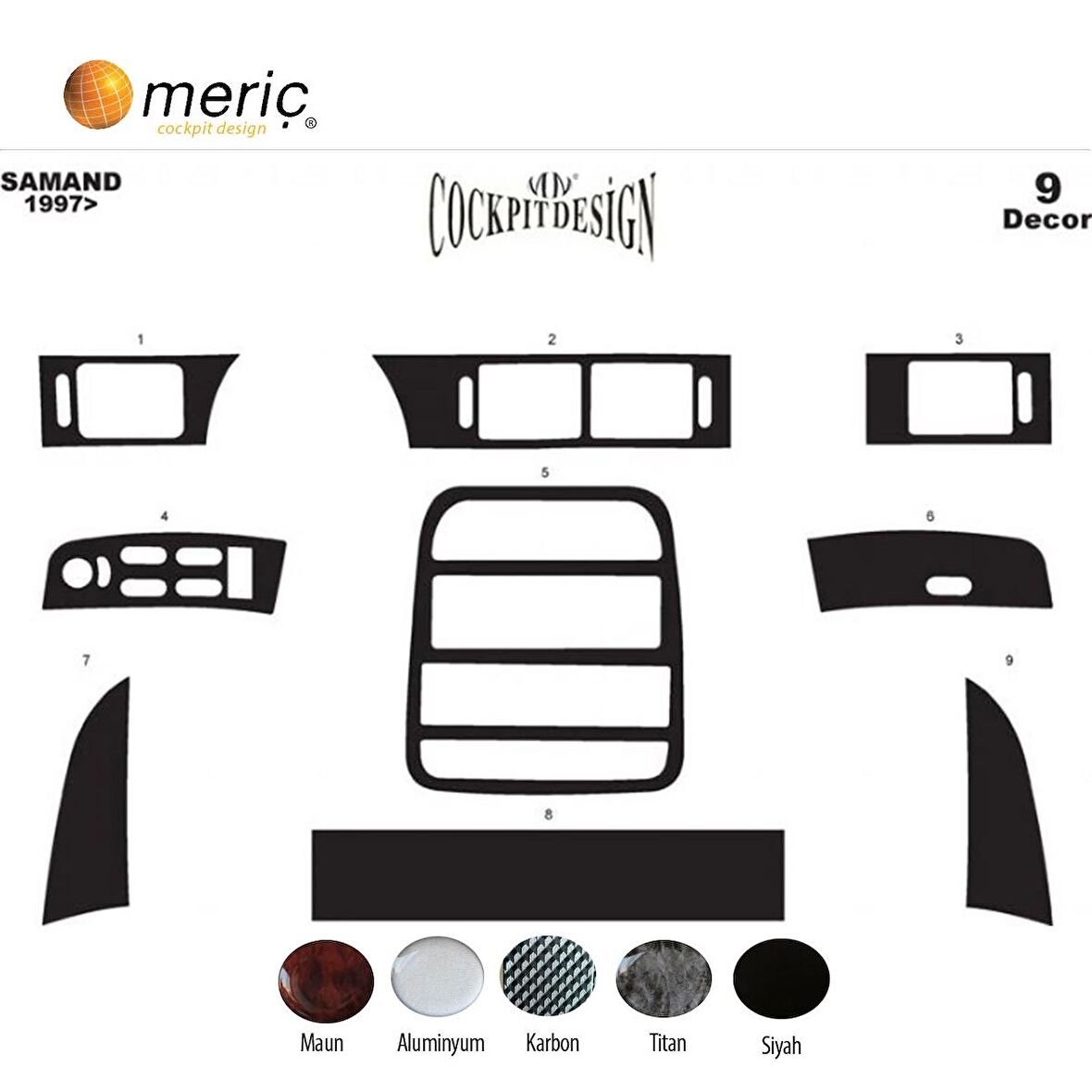 Meriç® Samand Ön Torpido Kaplama 9 Parça 1997-2000