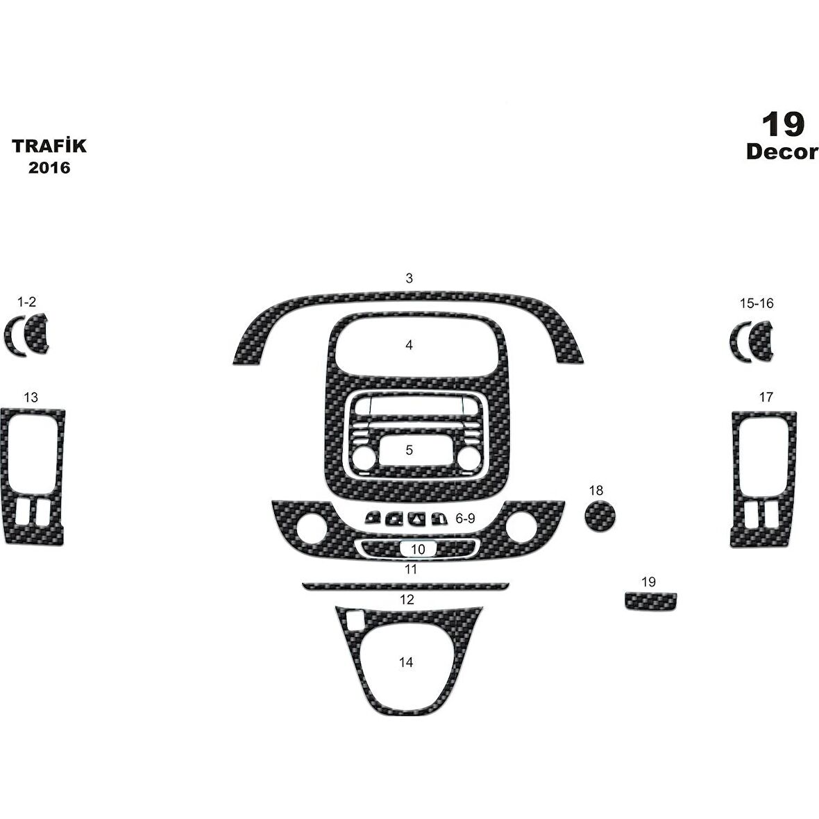 Meriç® Renault Trafic Ön Torpido Kaplama 19 Parça 2016-›