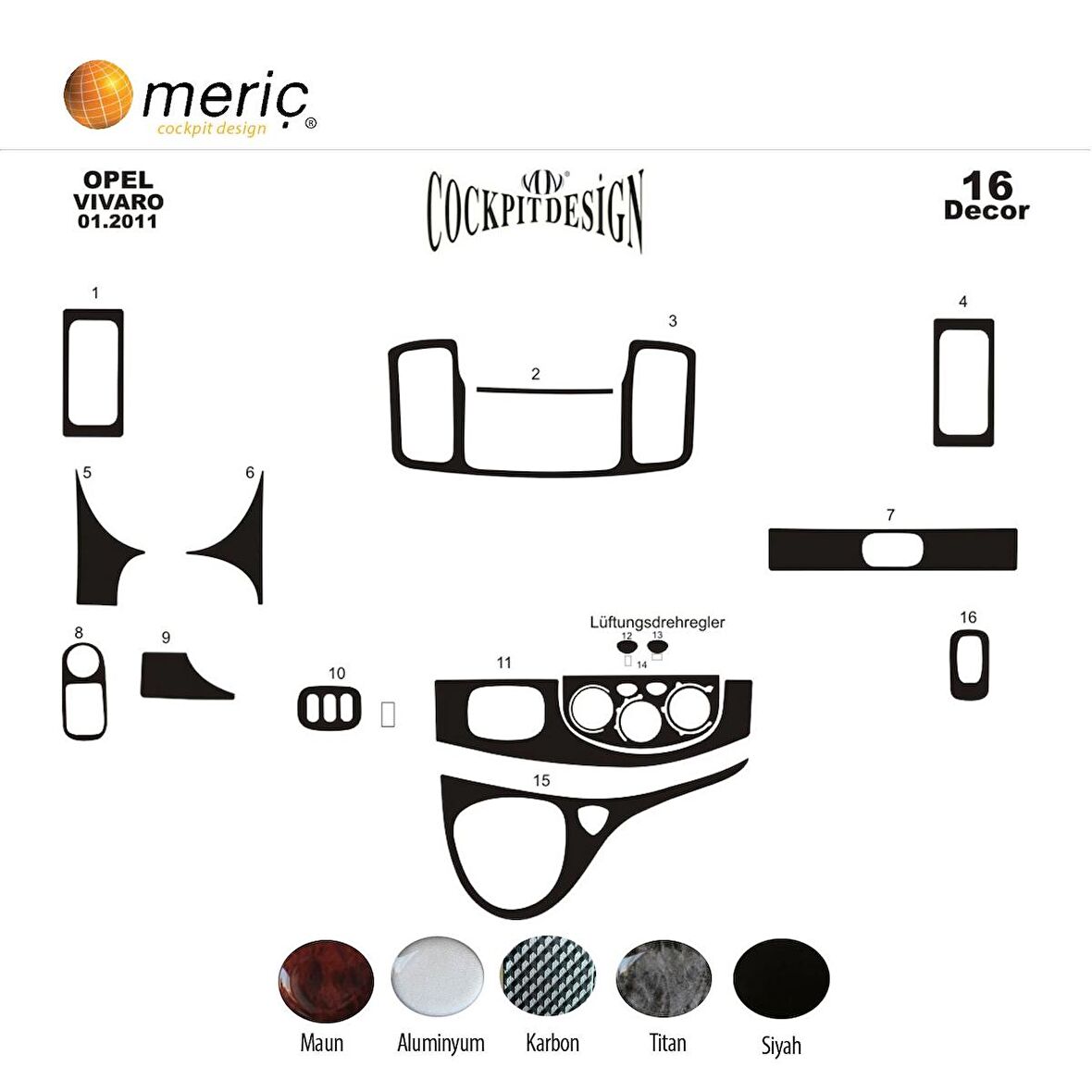 Meriç® Renault Trafic Ön Torpido Kaplama 16 Parça 2011-2015