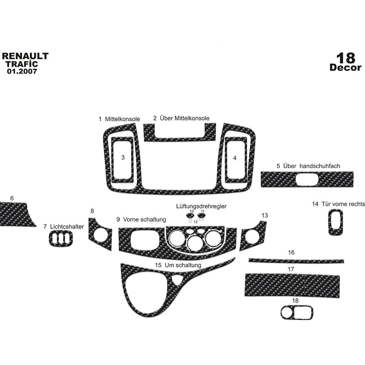 Meriç® Renault Trafic Torpido Kaplama 18 Parça 2007-2010