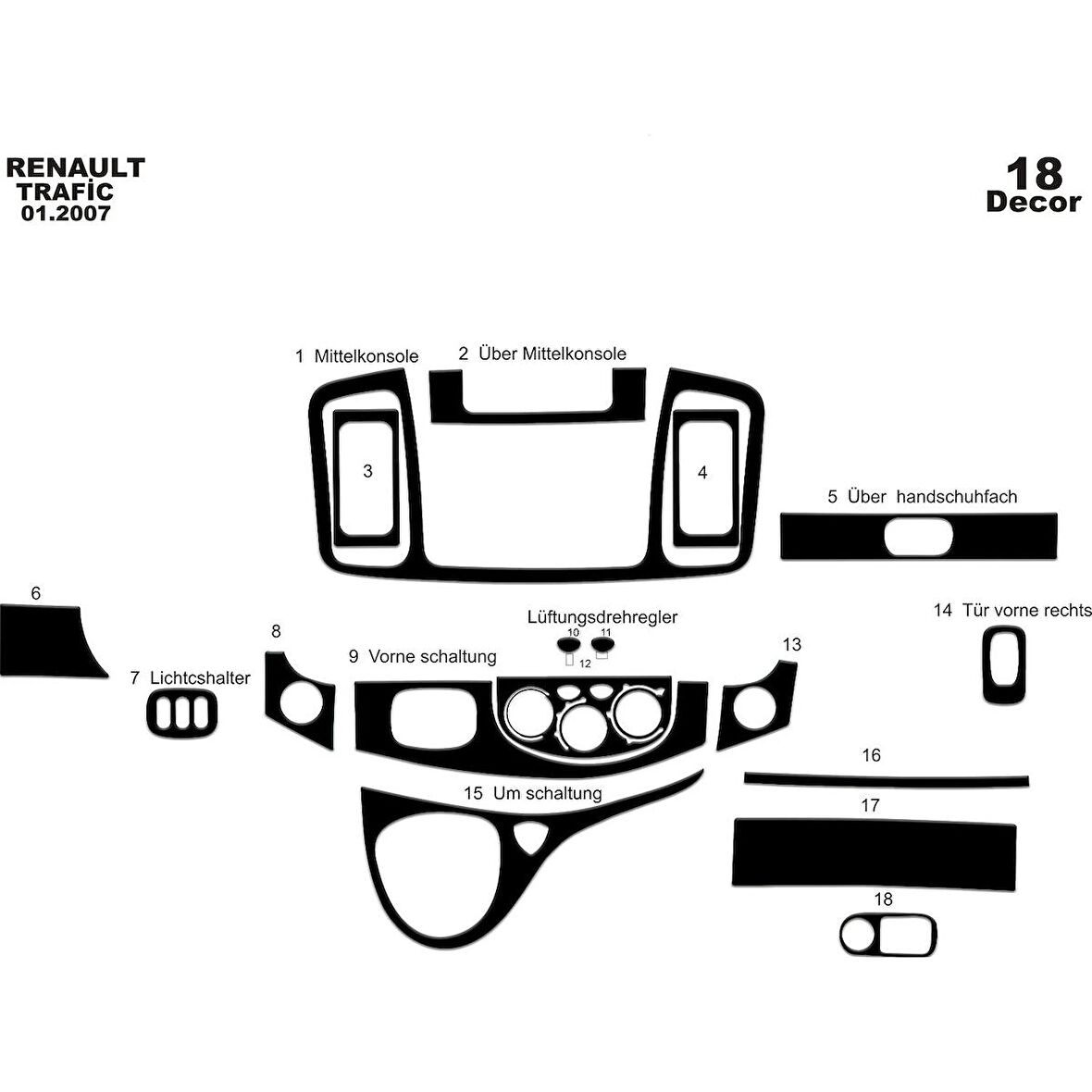 Meriç® Renault Trafic Torpido Kaplama 18 Parça 2007-2010