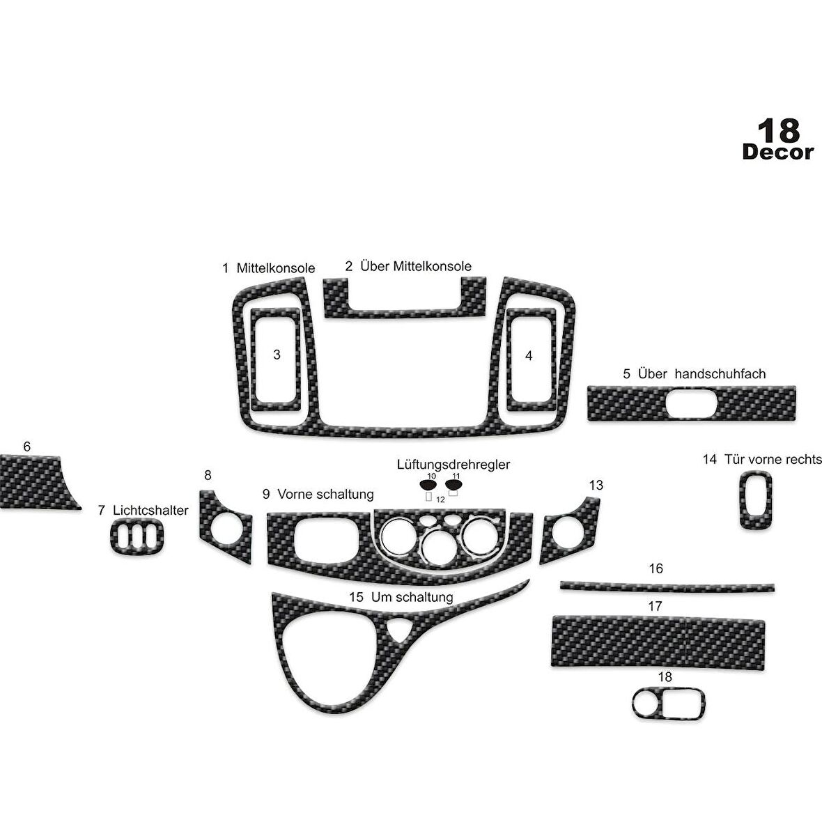 Meriç® Opel Vivaro Torpido Kaplama 18 Parça 2007-2011
