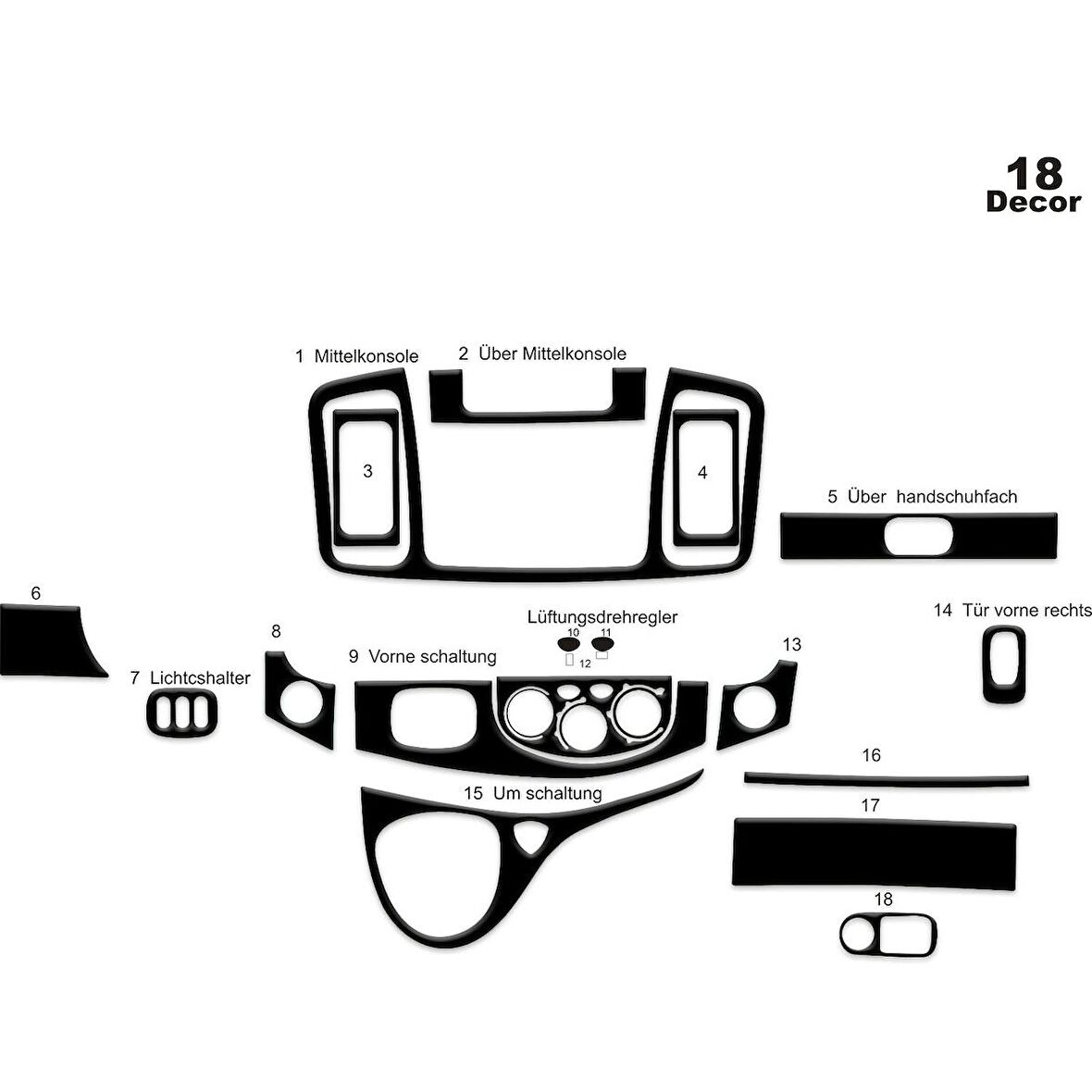 Meriç® Opel Vivaro Torpido Kaplama 18 Parça 2007-2011