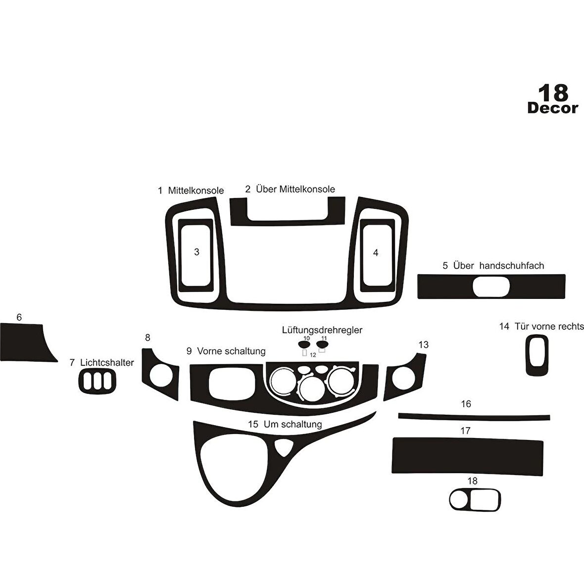 Meriç® Opel Vivaro Torpido Kaplama 18 Parça 2007-2011
