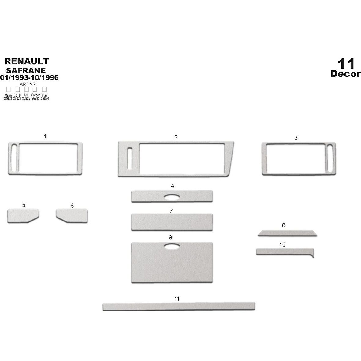 Meriç® Renault Safrane Ön Torpido Kaplama 11 Parça 1993-1996