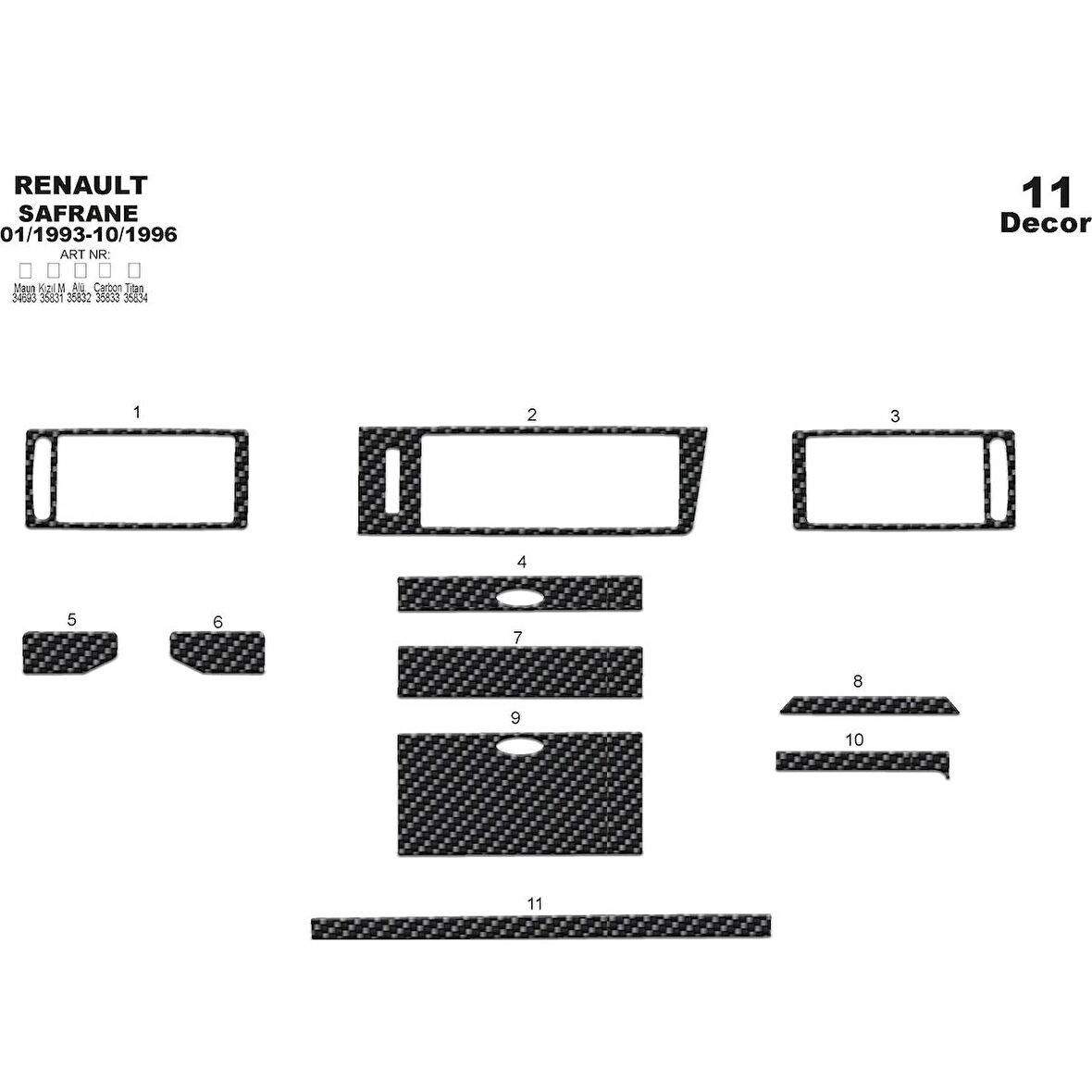 Meriç® Renault Safrane Ön Torpido Kaplama 11 Parça 1993-1996