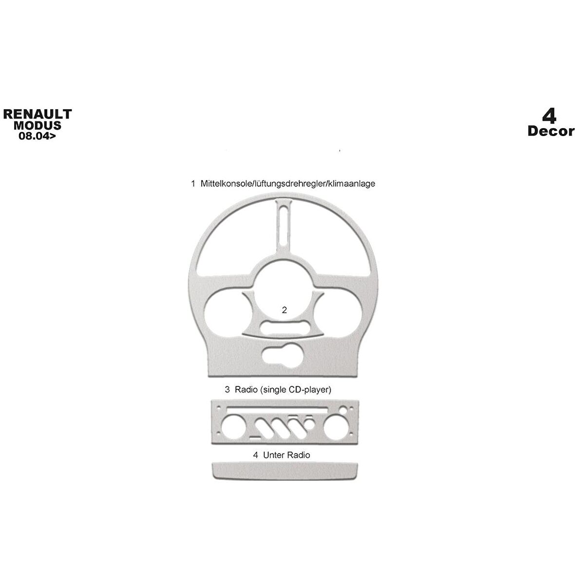 Meriç® Renault Modus Ön Torpido Kaplama 4 Parça 2004-2008