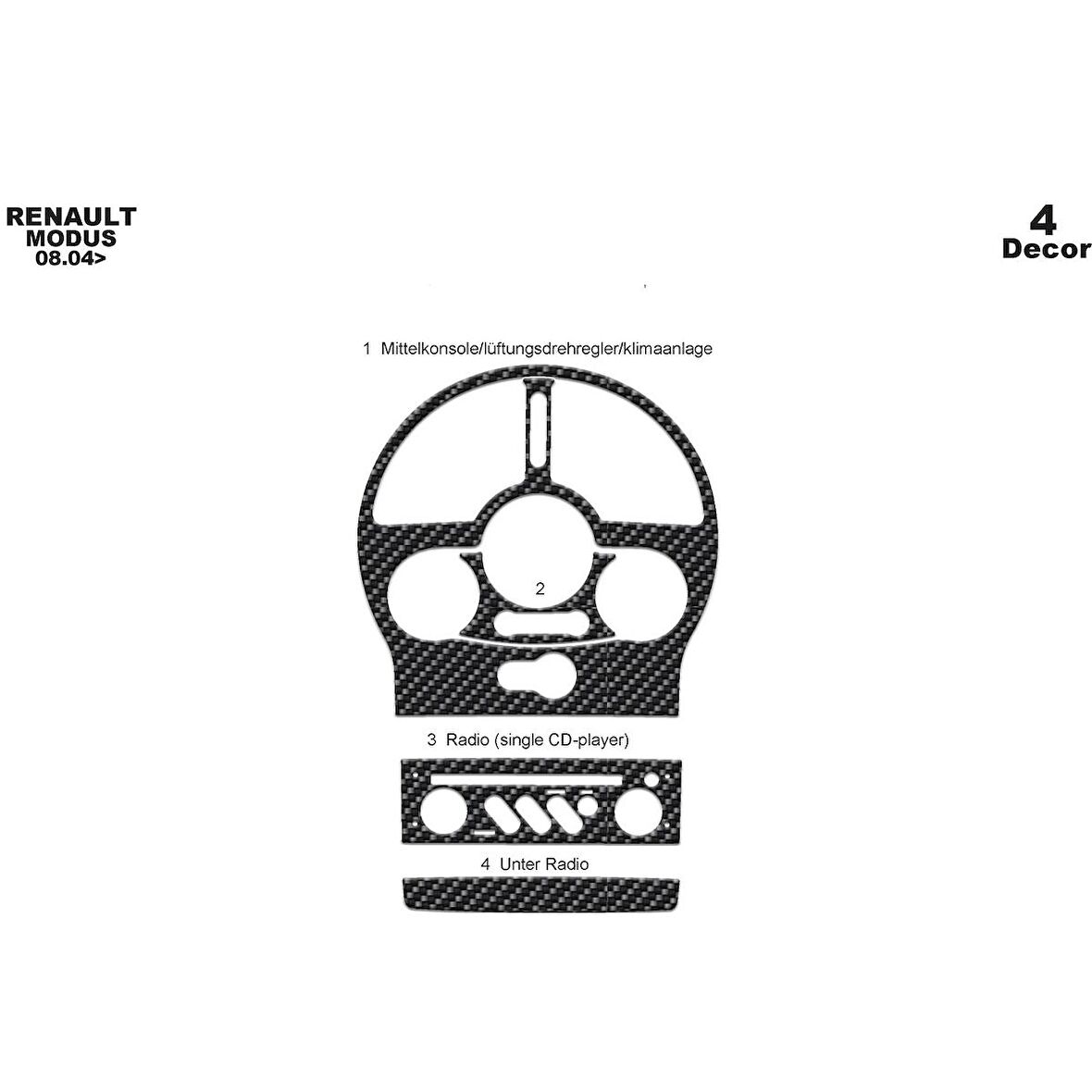 Meriç® Renault Modus Ön Torpido Kaplama 4 Parça 2004-2008