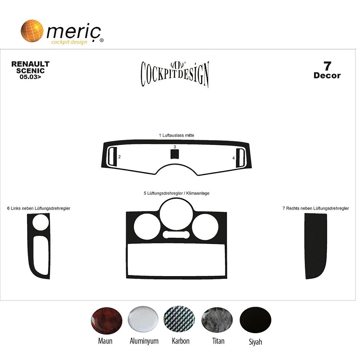 Meriç® Renault Scenic Ön Torpido Kaplama 7 Parça 2003-2010