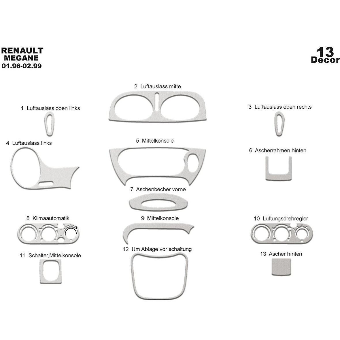 Meriç® Renault Megane Ön Torpido Kaplama 13 Parça 1996-1999