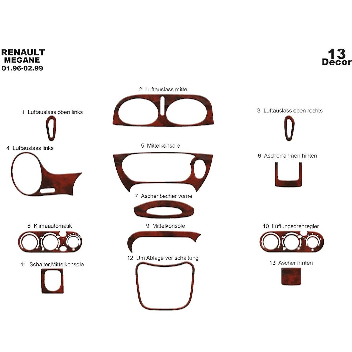 Meriç® Renault Megane Ön Torpido Kaplama 13 Parça 1996-1999