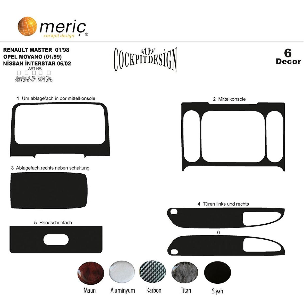 Meriç® Renault Master/Movano/Interstar Ön Torpido Kaplama 6 P. 1999-2003