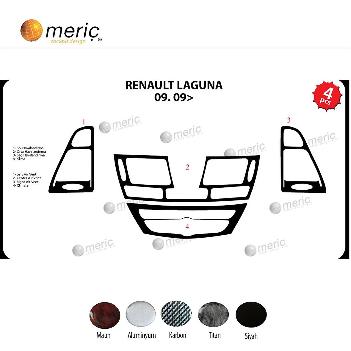 Meriç® Renault Laguna Ön Torpido Kaplama 4 Parça 2009-2014