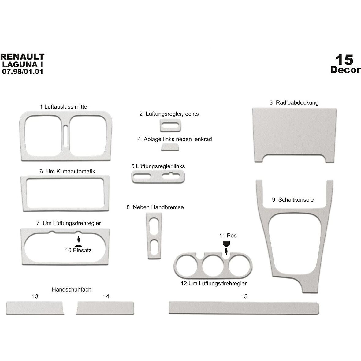 Meriç® Renault Laguna Ön Torpido Kaplama 15 Parça 1998-2001