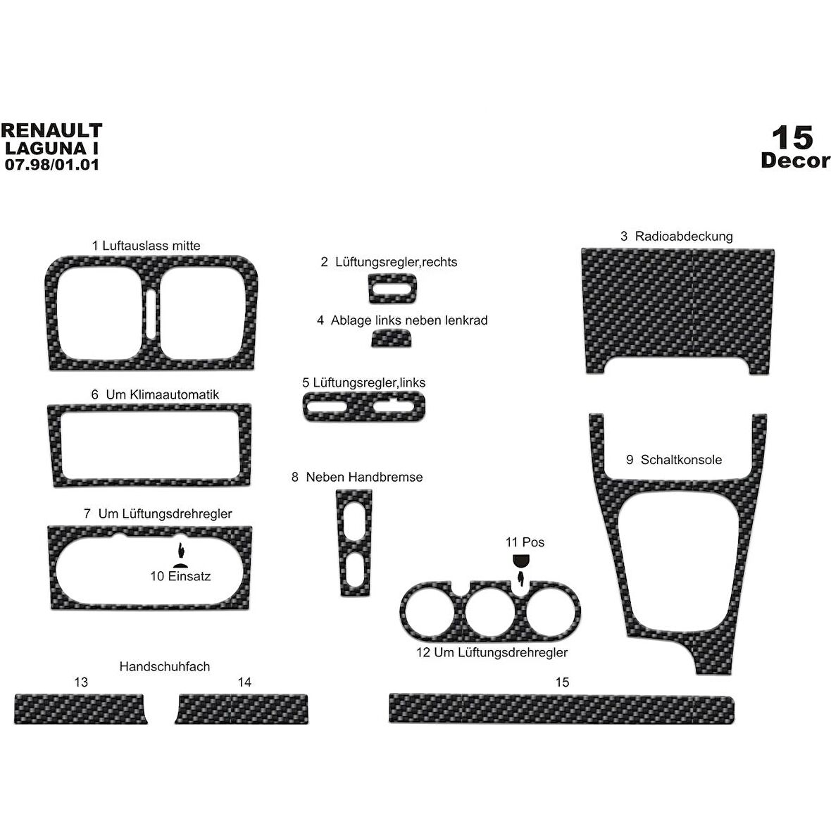 Meriç® Renault Laguna Ön Torpido Kaplama 15 Parça 1998-2001