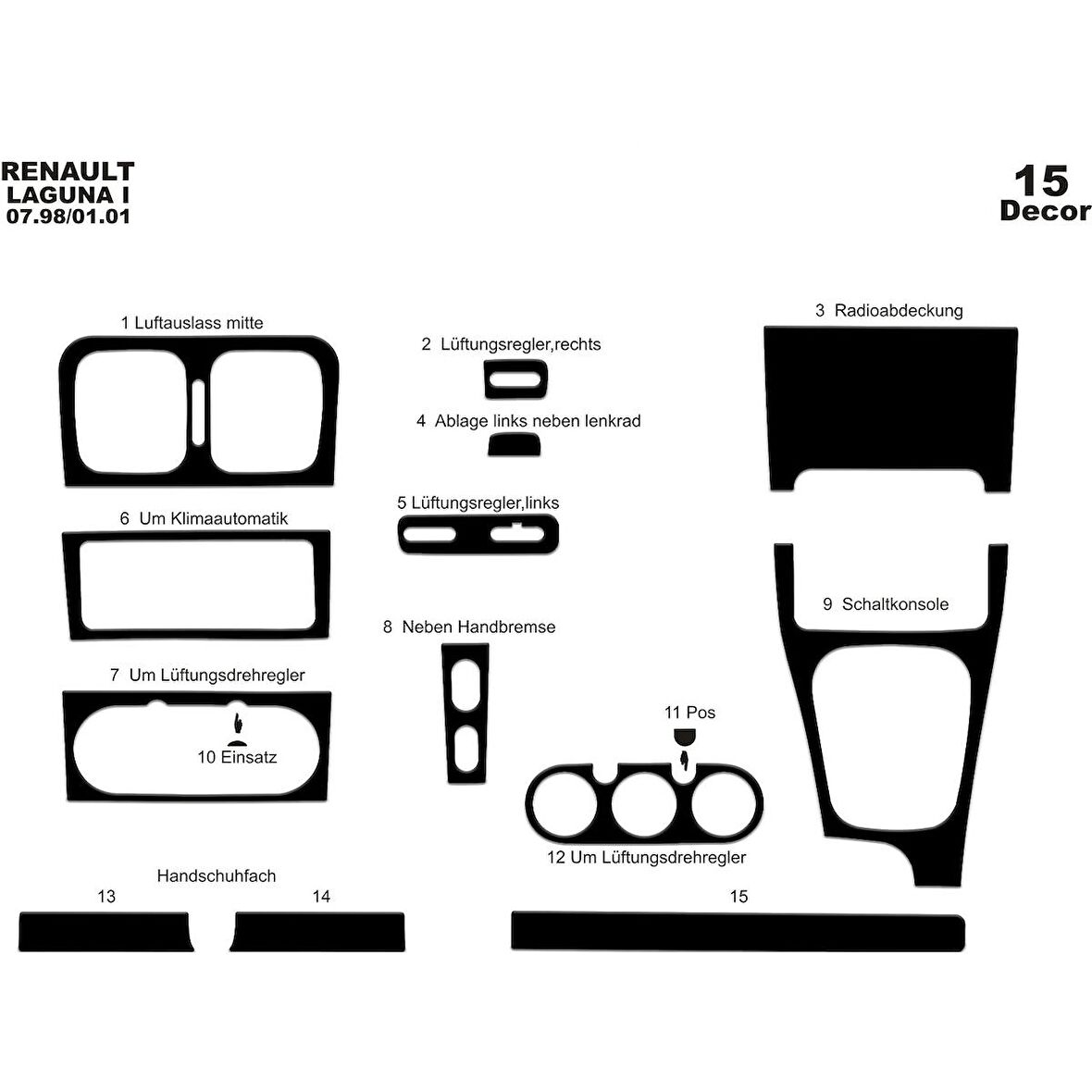 Meriç® Renault Laguna Ön Torpido Kaplama 15 Parça 1998-2001