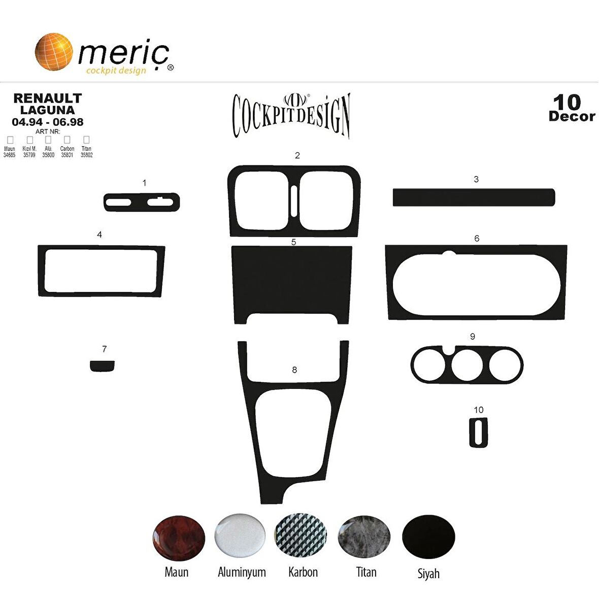 Meriç® Renault Laguna Ön Torpido Kaplama 10 Parça 1994-1998