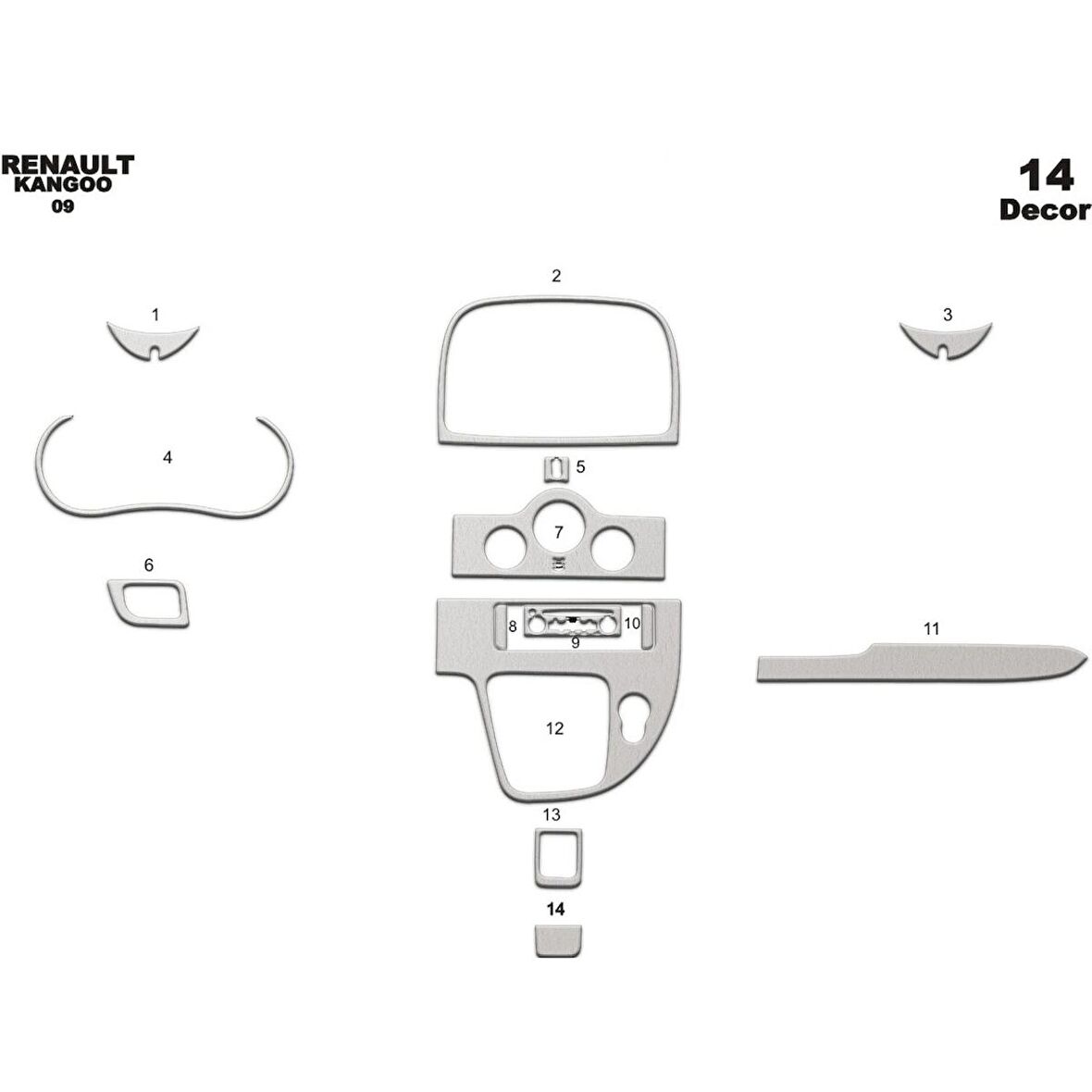 Meriç® Renault Kangoo Ön Torpido Kaplama Dijital 14 Parça 2009-2016