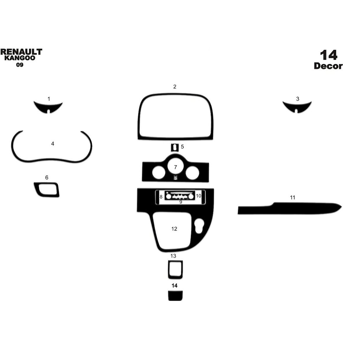 Meriç® Renault Kangoo Ön Torpido Kaplama Dijital 14 Parça 2009-2016
