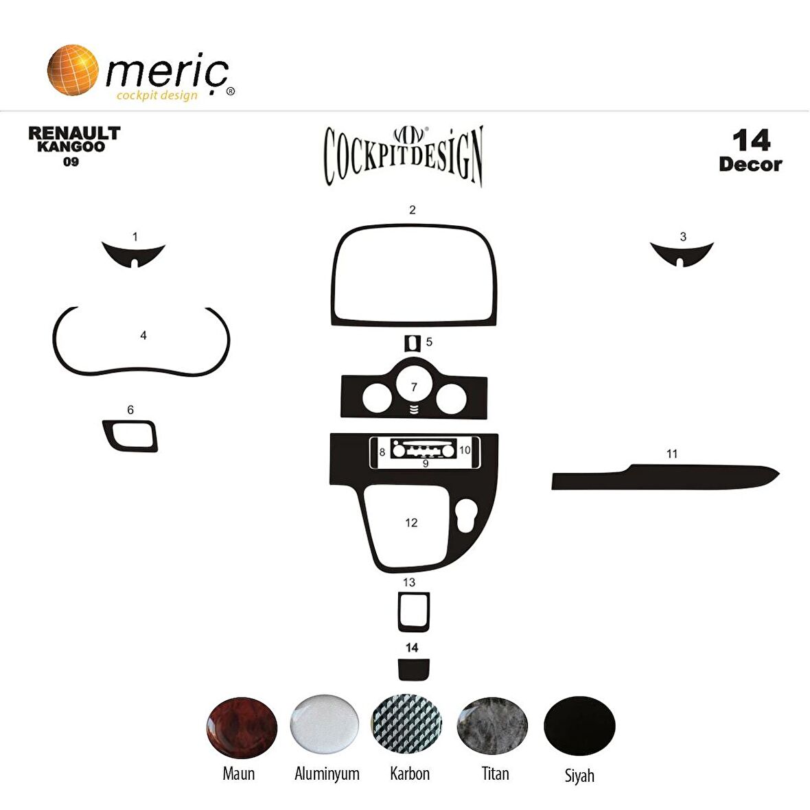 Meriç® Renault Kangoo Ön Torpido Kaplama Dijital 14 Parça 2009-2016