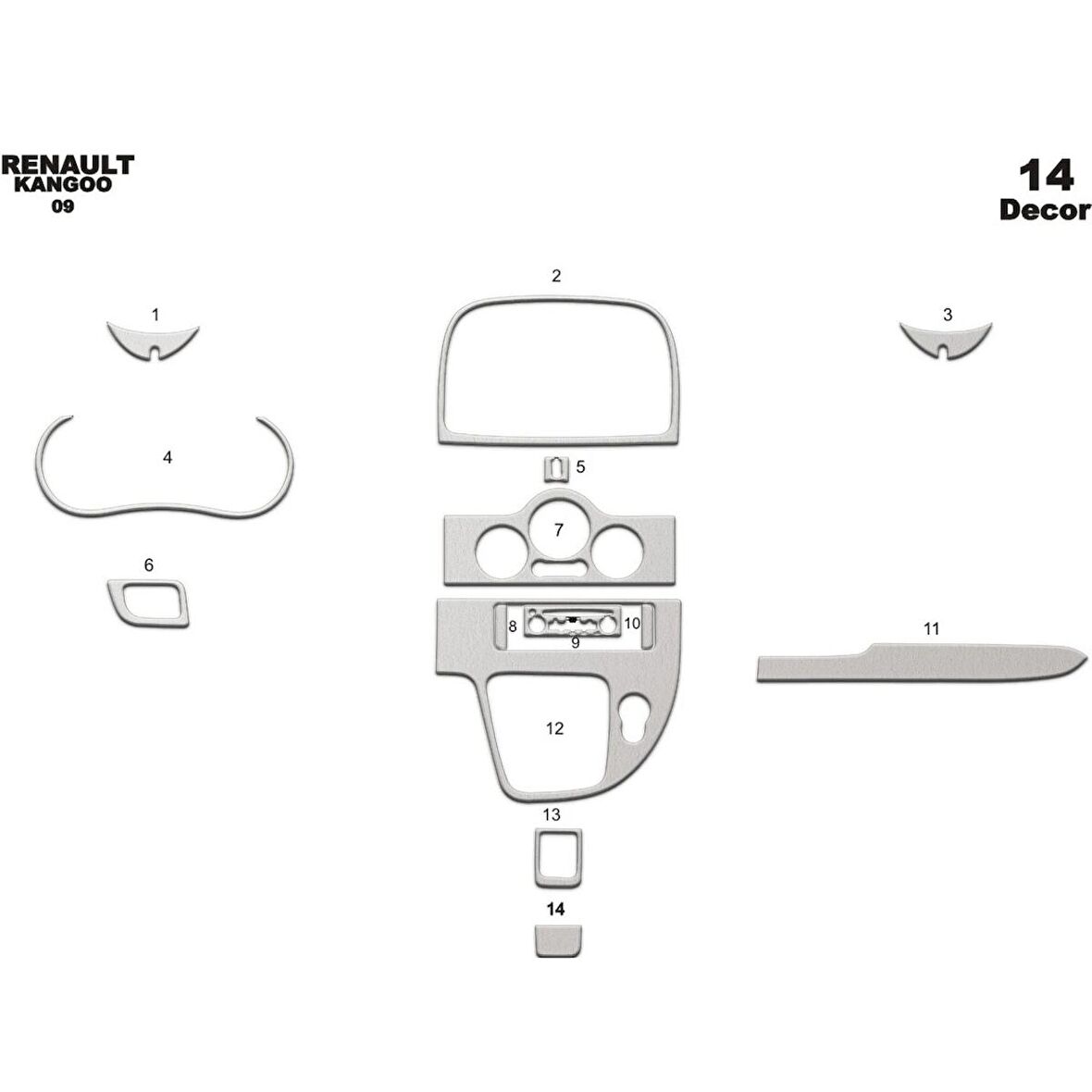 Meriç® Renault Kangoo Ön Torpido Kaplama Analog 14 Parça 2009-2016