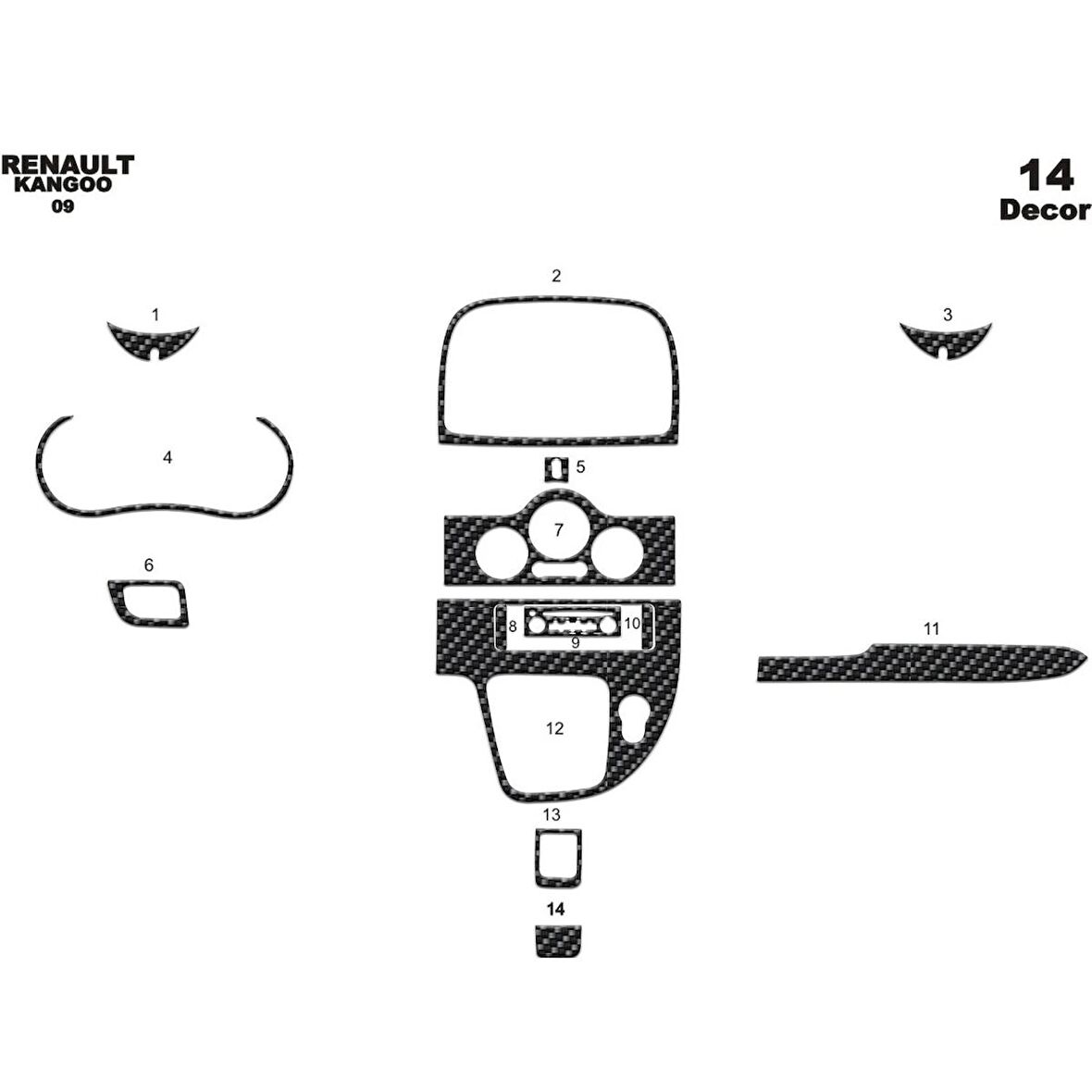 Meriç® Renault Kangoo Ön Torpido Kaplama Analog 14 Parça 2009-2016