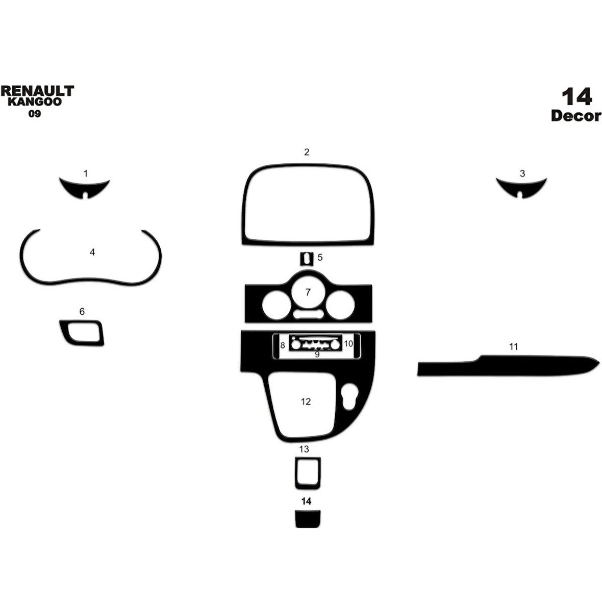 Meriç® Renault Kangoo Ön Torpido Kaplama Analog 14 Parça 2009-2016